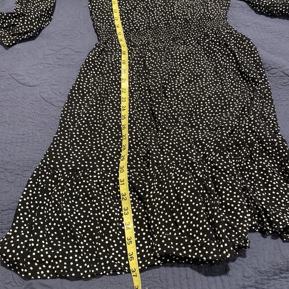 Talbots Dress Black White Dot Midi Dress Smocked Waist 3/4 Sleeve Ruffle Tier M - Picture 14 of 14
